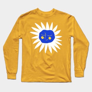 White flower with blue happy face, version 2 Long Sleeve T-Shirt